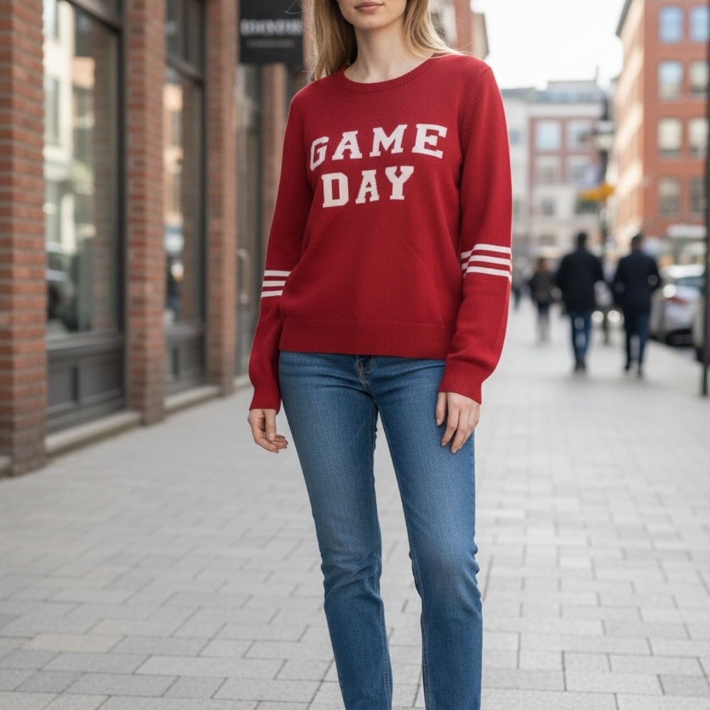 Game Day Red Crew Neck Sweater - Women's Scoop Crew